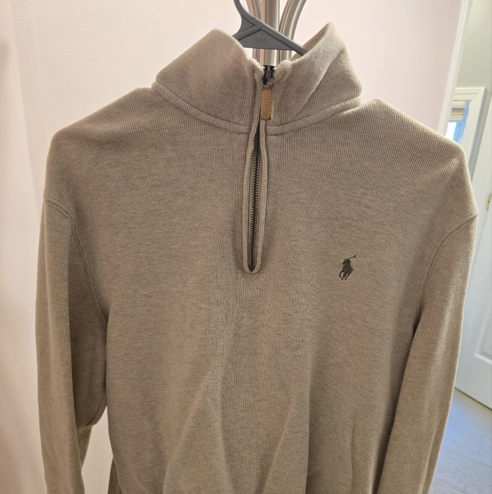 Ralph Lauren Tan Zip Up Sweater Soft Knit Classic